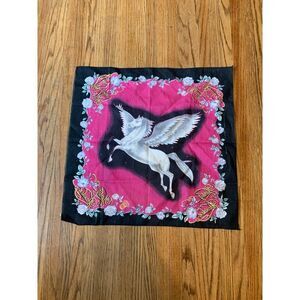 Harley Davidson Pink Unicorn Pegasus Bandana Rag Scarf Cotton VTG Kerchief 90s